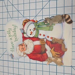 Vintage Snowman W/Cardinals & Lights Holiday Hallmark Card‎ Inc Decoration 1981